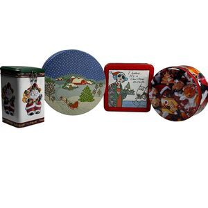 Lot‎ (4) Random Christmas Tins Vtg Teddy Bear Potpourri Press Hallmark Maxine
